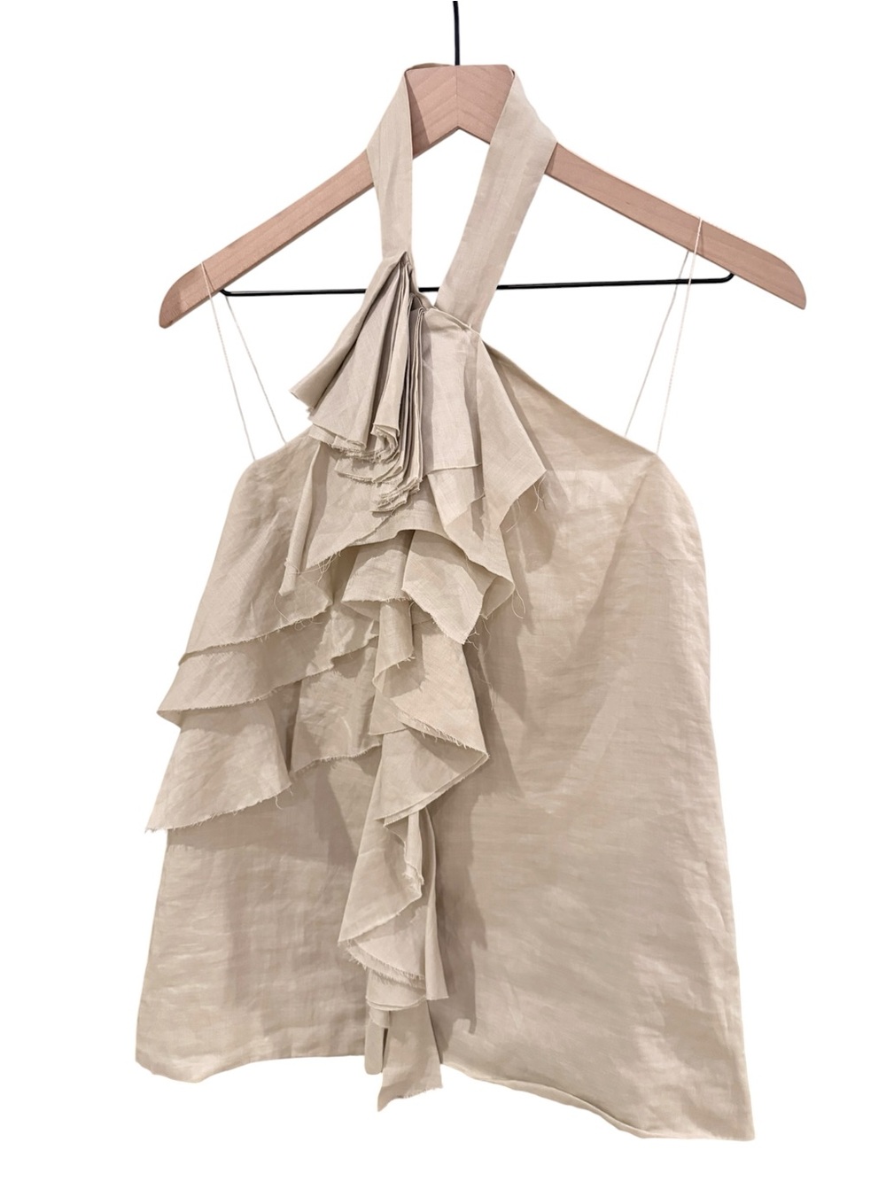 Robert Rodriguez R807T11 Champagne Ramie Ruffle Halter Top Size 6